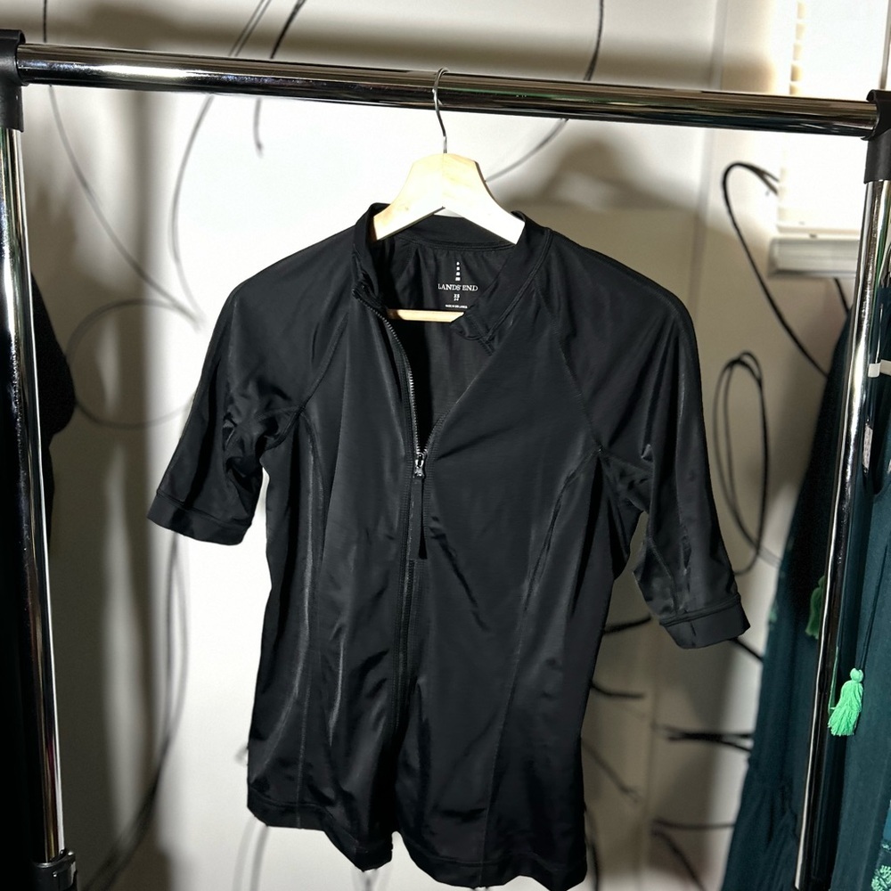 Land’s End Full Zip 3/4 Sleeve Black Rash Guard Size XSmall 2-4